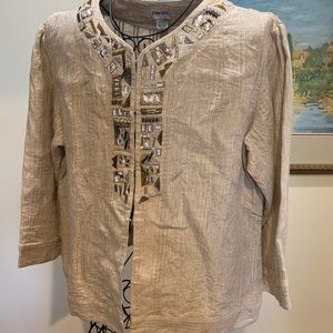 CHICO’S SIZE 2 LINEN WITH GOLD JACKET.